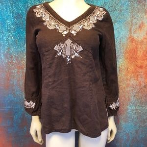 Richard Malcolm Brown Top Tunic Irish Linen Vneck